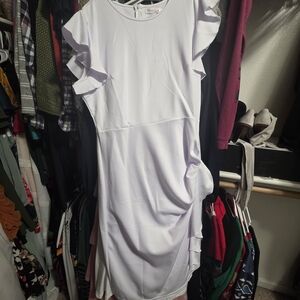 Chic White Ruffle Sleeve Midi Dress